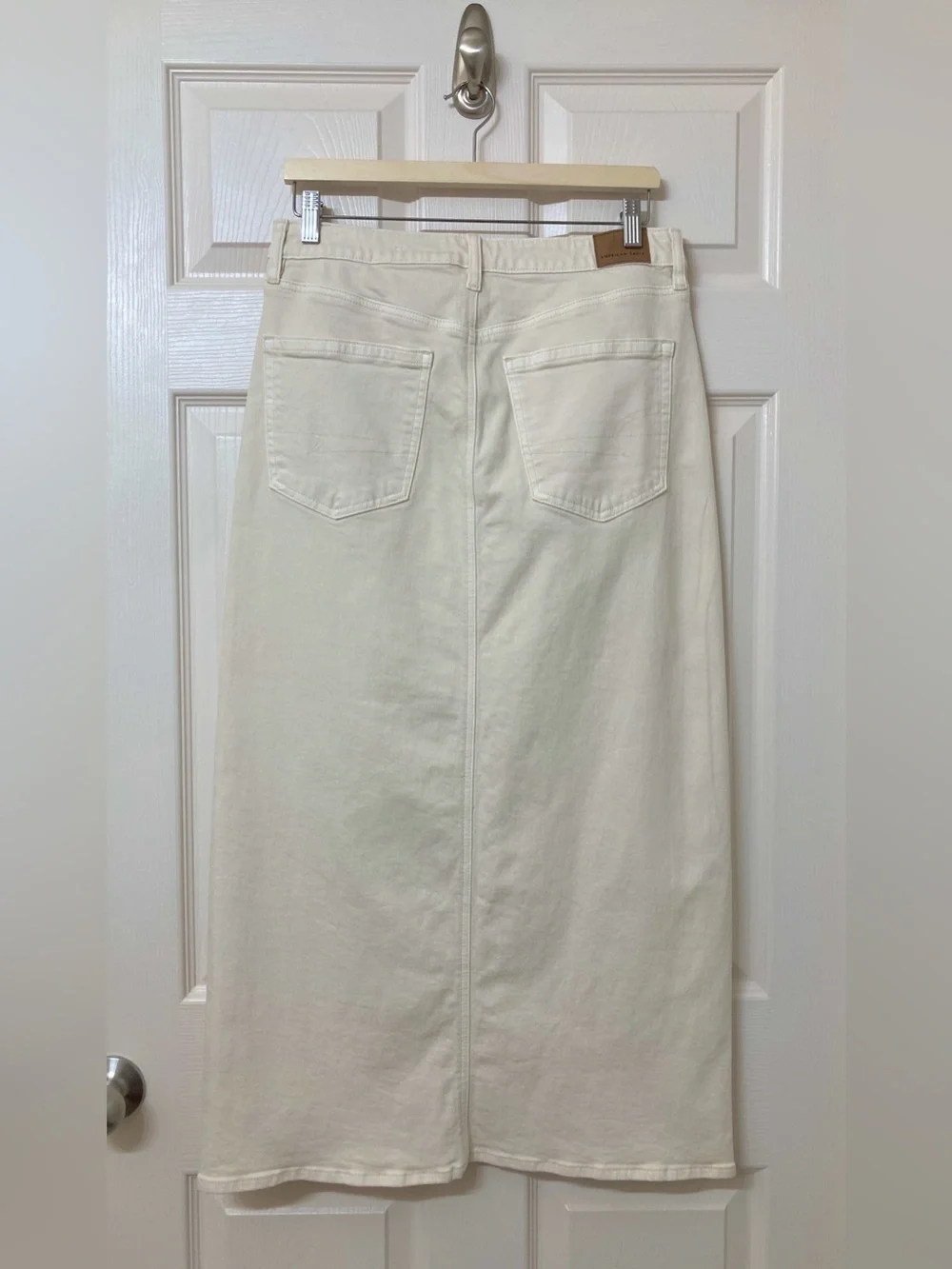 American Eagle Off White Front Slit Low Rise Denim Maxi Skirt 4 Western Cowgirl